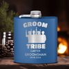 Blue Groomsman Flask With Grooms Tribe Design