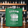 Green Groomsman Flask With Grooms Tribe Design