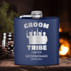 Navy Groomsman Flask With Grooms Tribe Design