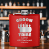 Red Groomsman Flask With Grooms Tribe Design