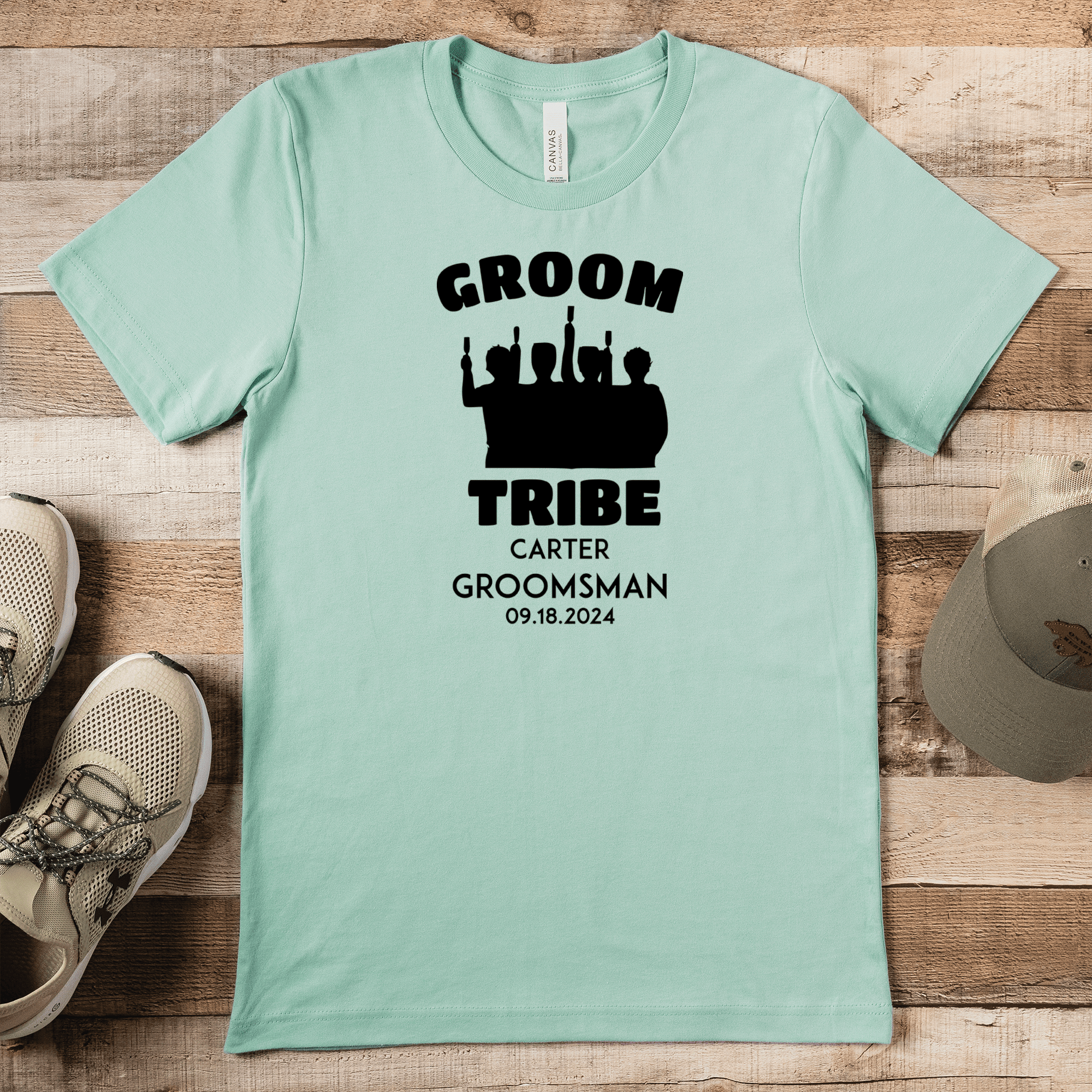 Light Green Mens T-Shirt With Grooms Tribe Design