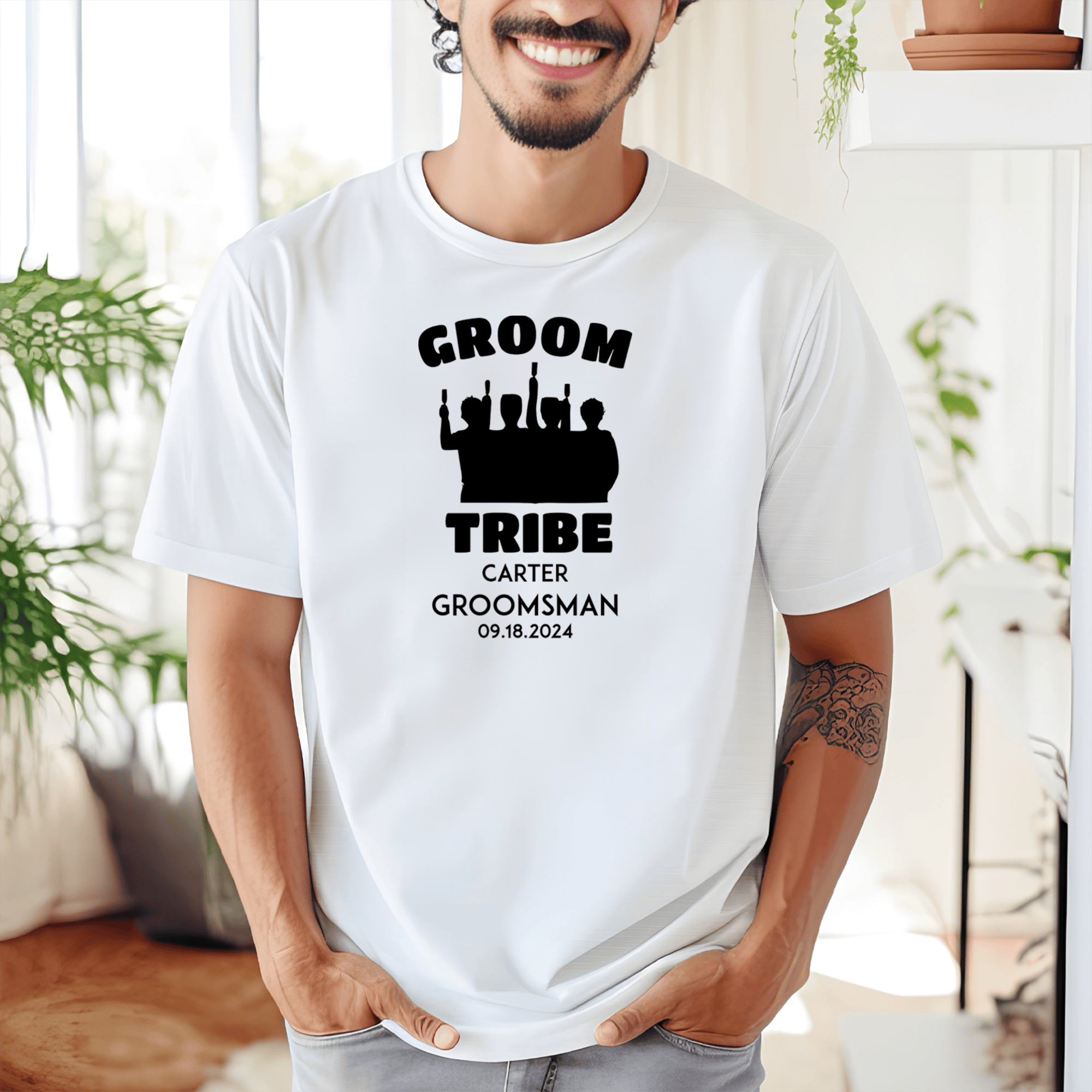 Grey Mens T-Shirt With Grooms Tribe Design