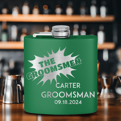 Green Groomsman Flask With Groomsman Explosion Design