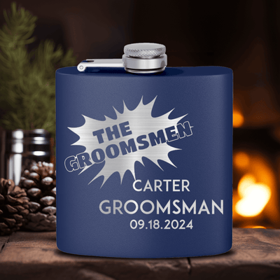 Navy Groomsman Flask With Groomsman Explosion Design