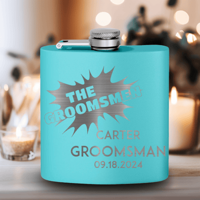 Teal Groomsman Flask With Groomsman Explosion Design