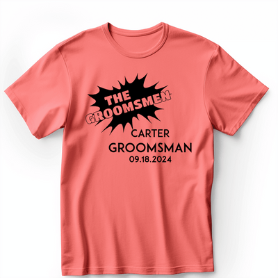 Light Red Mens T-Shirt With Groomsman Explosion Design
