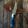 Damascus Hunting Knife Dyed Blue Bone Handle TD-601