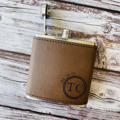 Leather Wrapped Brown Personalized Flask