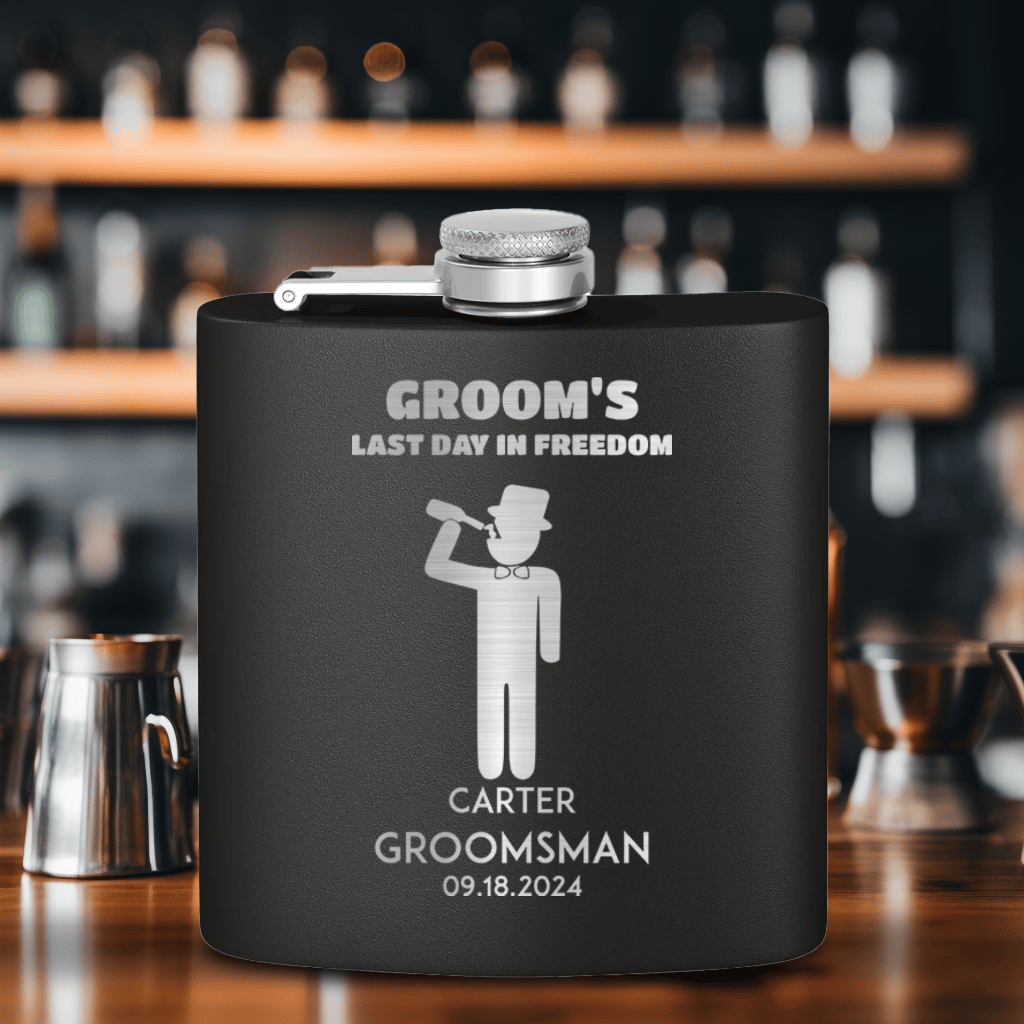 Black Groomsman Flask With Last Day Of Freedom Design