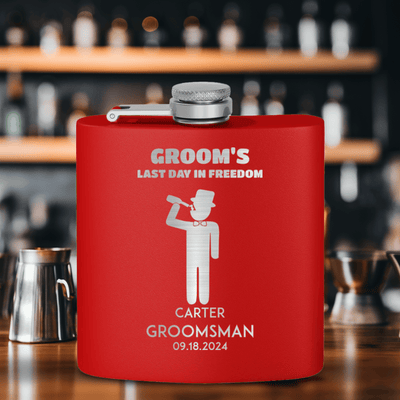 Red Groomsman Flask With Last Day Of Freedom Design