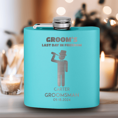 Teal Groomsman Flask With Last Day Of Freedom Design