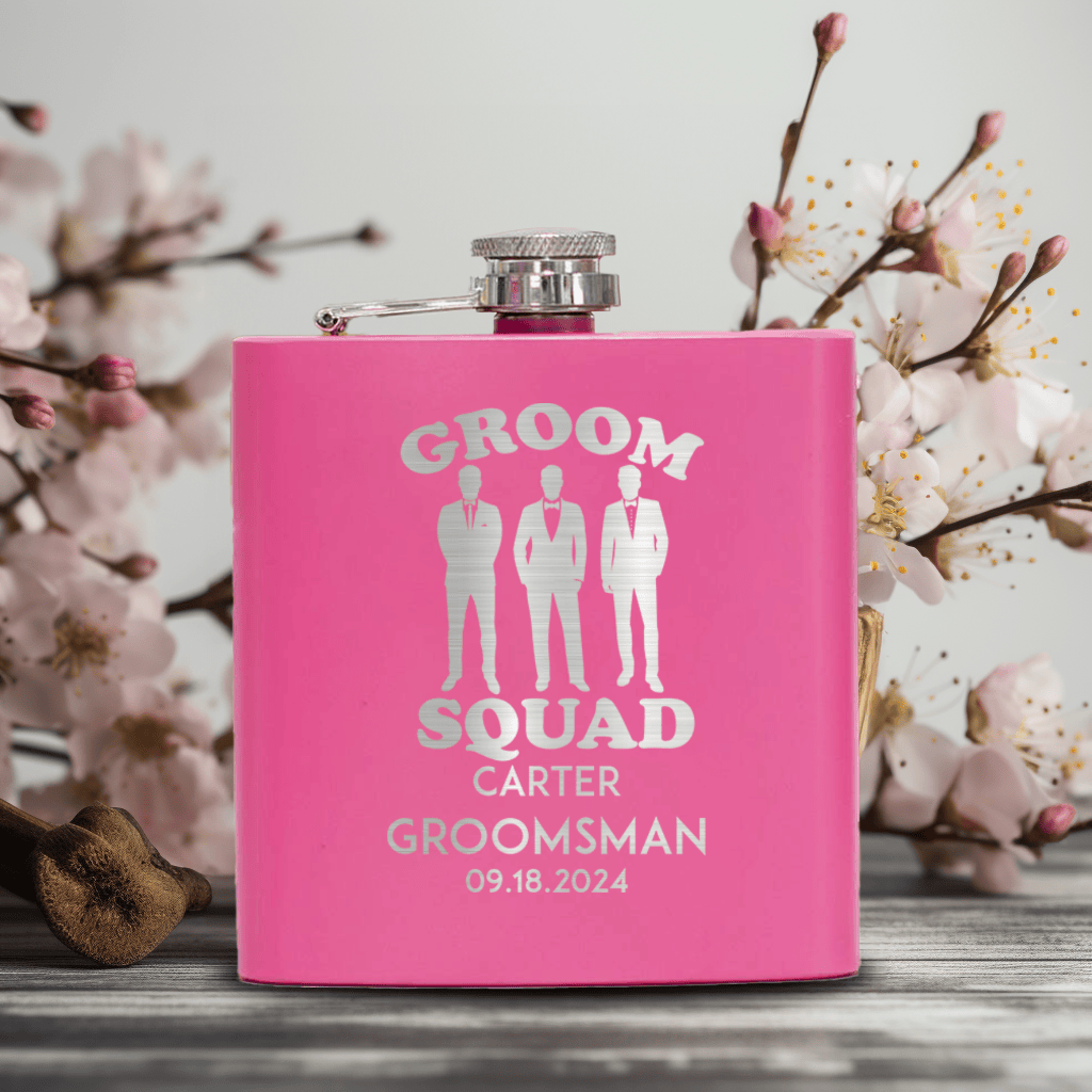 Pink Groomsman Flask With Men In Black Design