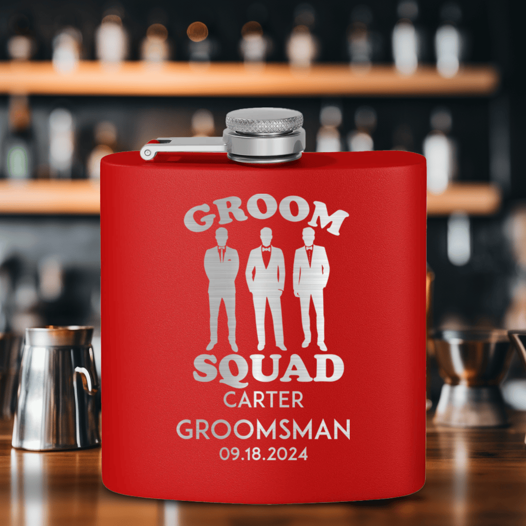 Navy Groomsman Flask With Men In Black Design