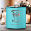 Teal Groomsman Flask With Men In Black Design