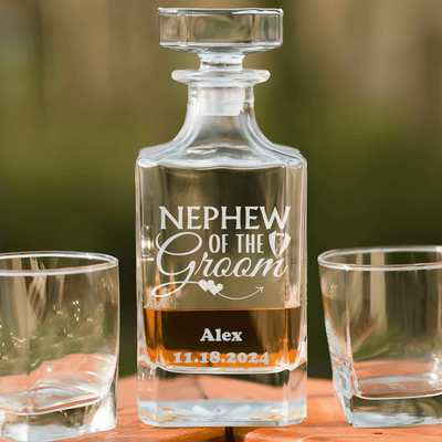 Wedding Day Whiskey Decanter With Nephew Of The Groom Design