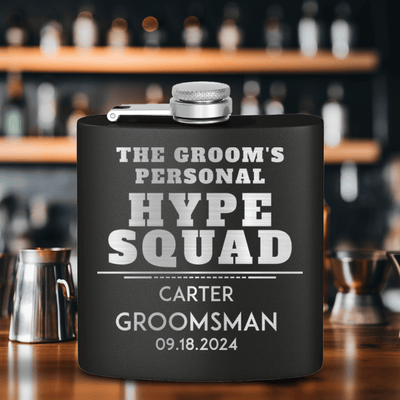 Black Groomsman Flask With Personal Hype Squad Design