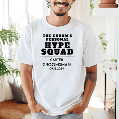 White Mens T-Shirt With Personal Hype Squad Design