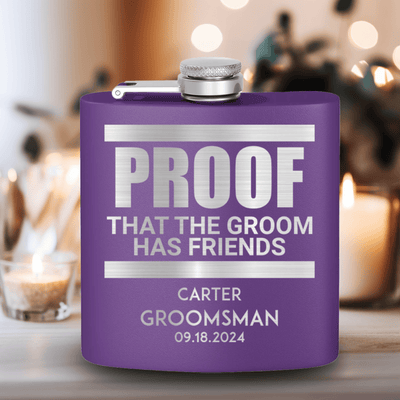 Purple Groomsman Flask With Proof Of Friends Design