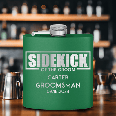 Green Groomsman Flask With Sidekick Of The Groom Design