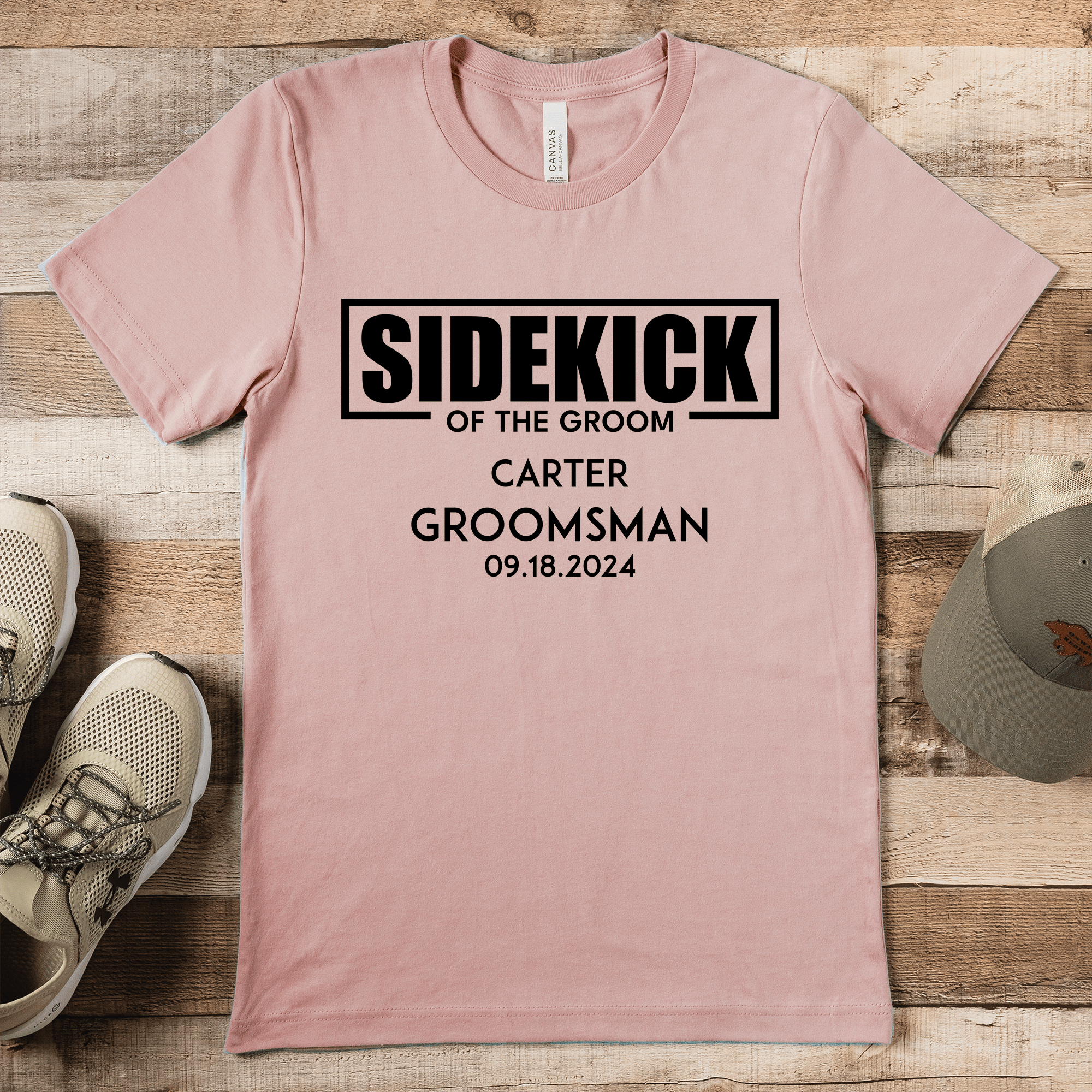 Heather Peach Mens T-Shirt With Sidekick Of The Groom Design