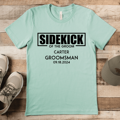 Light Green Mens T-Shirt With Sidekick Of The Groom Design