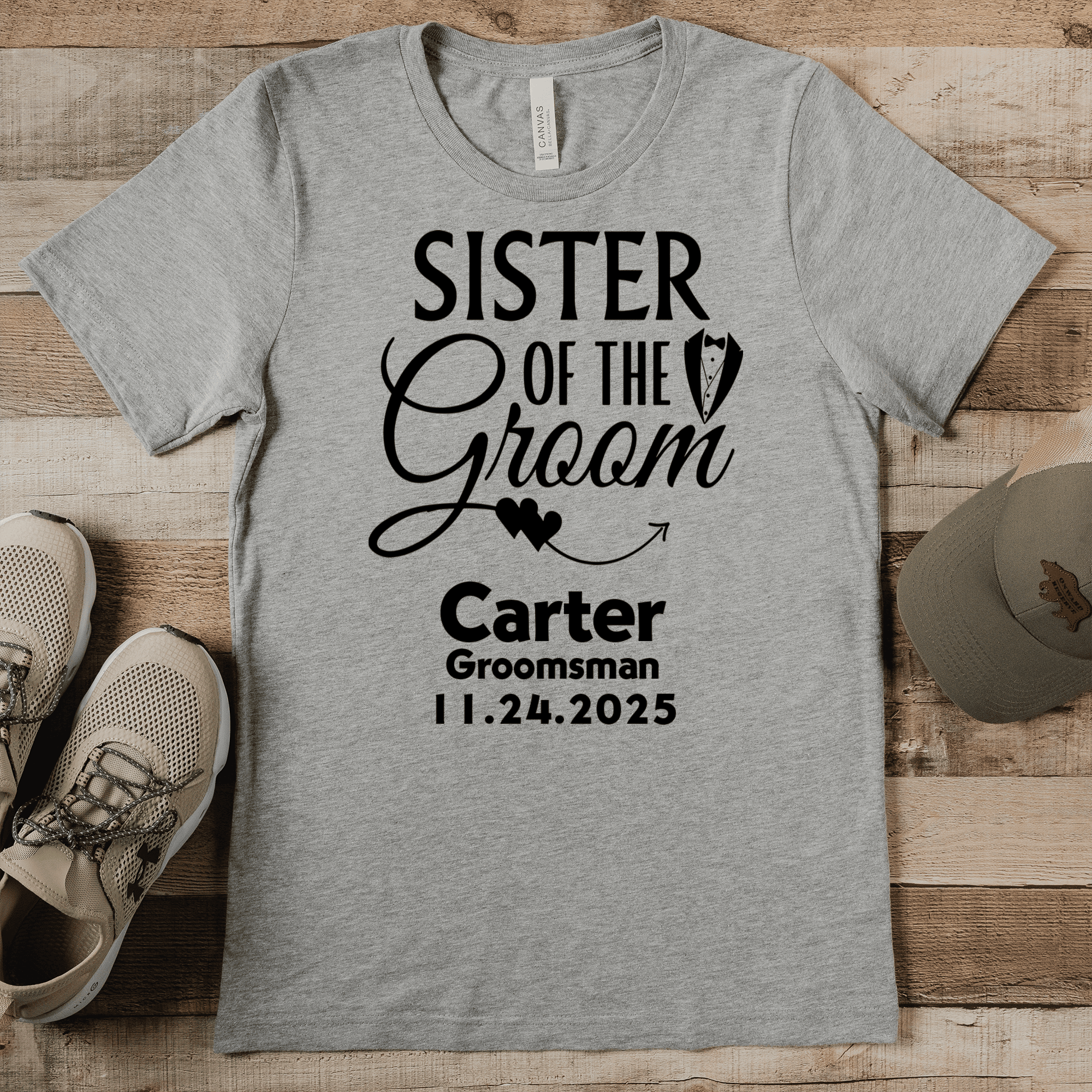 Grey Mens T-Shirt With Sister Of The Groom Design