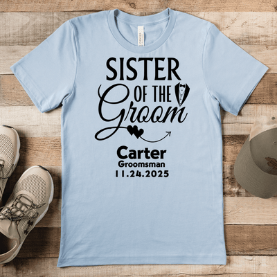Light Blue Mens T-Shirt With Sister Of The Groom Design