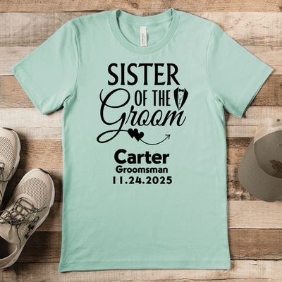 Light Green Mens T-Shirt With Sister Of The Groom Design