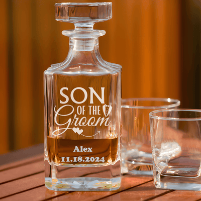 Wedding Day Whiskey Decanter With Son Of The Groom Design