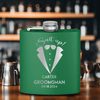 Green Groomsman Flask With Suit Up Boys Design