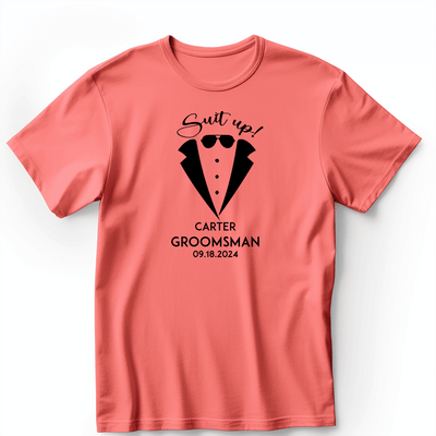 Light Red Mens T-Shirt With Suit Up Boys Design