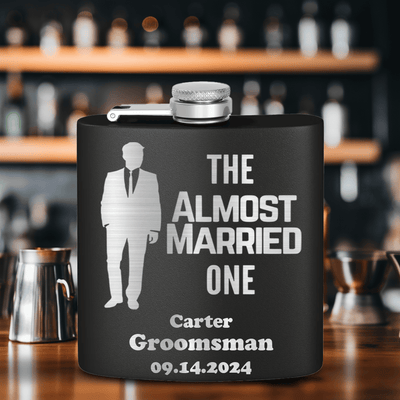 Black Bachelor Party Flask With The Almost Married One Design