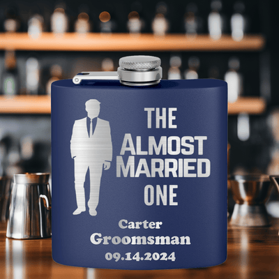 Navy Bachelor Party Flask With The Almost Married One Design