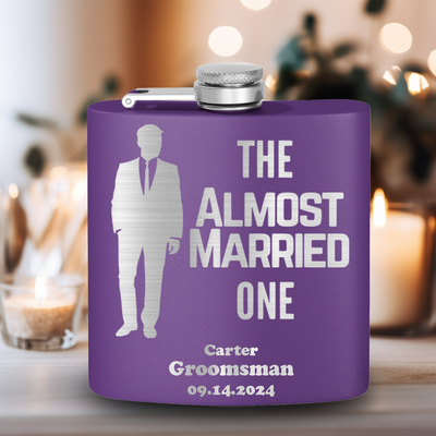 Purple Bachelor Party Flask With The Almost Married One Design