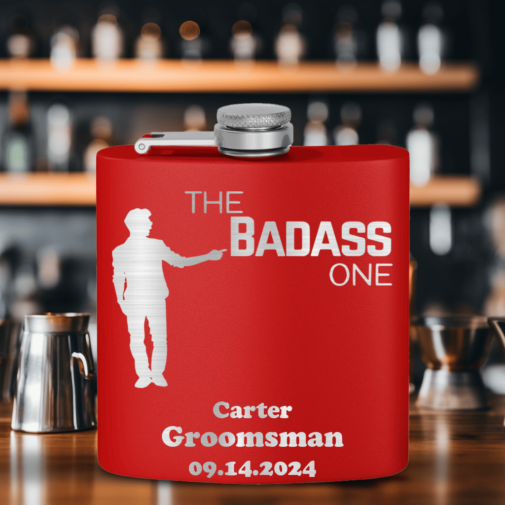 Red Bachelor Party Flask With The Badass One Design