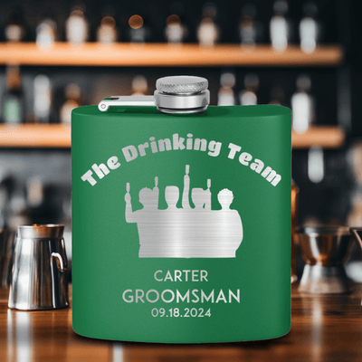 Green Groomsman Flask With The Drinking Team Design