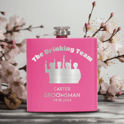 Pink Groomsman Flask With The Drinking Team Design