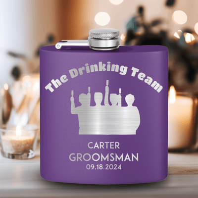 Purple Groomsman Flask With The Drinking Team Design
