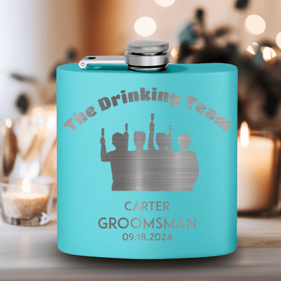 Teal Groomsman Flask With The Drinking Team Design