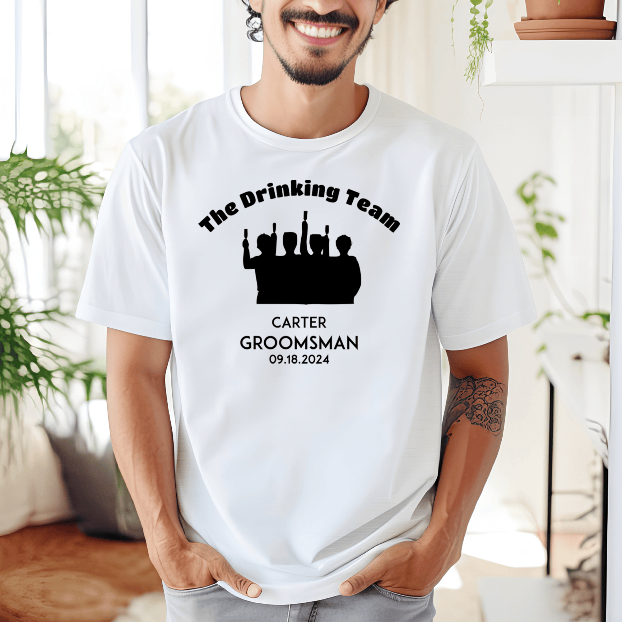 White Mens T-Shirt With The Drinking Team Design