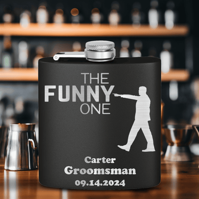 Black Bachelor Party Flask With The Funny One Design