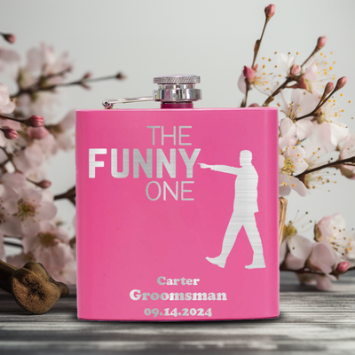 Pink Bachelor Party Flask With The Funny One Design