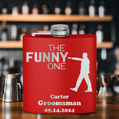 Red Bachelor Party Flask With The Funny One Design