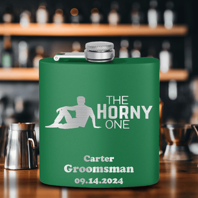 Green Bachelor Party Flask With The Horny One Design