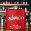 Red Bachelor Party Flask With The Horny One Design