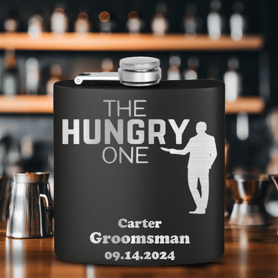 Black Bachelor Party Flask With The Hungry One Design