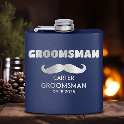 Navy Groomsman Flask With The Mustache Amigo Design