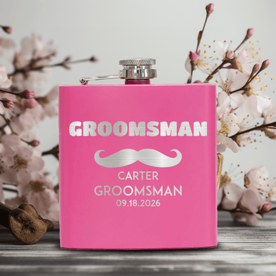 Pink Groomsman Flask With The Mustache Amigo Design