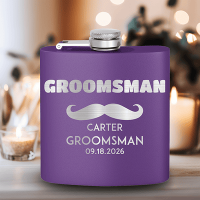 Purple Groomsman Flask With The Mustache Amigo Design