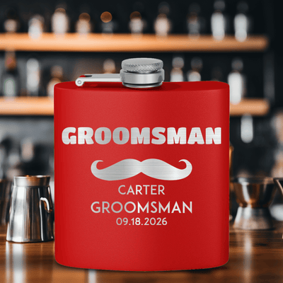 Red Groomsman Flask With The Mustache Amigo Design